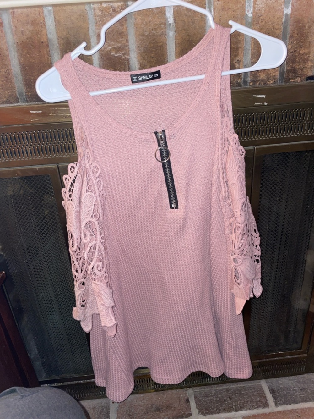 Sheilay Pink Lace-Trim Tank with Front Zip Accent